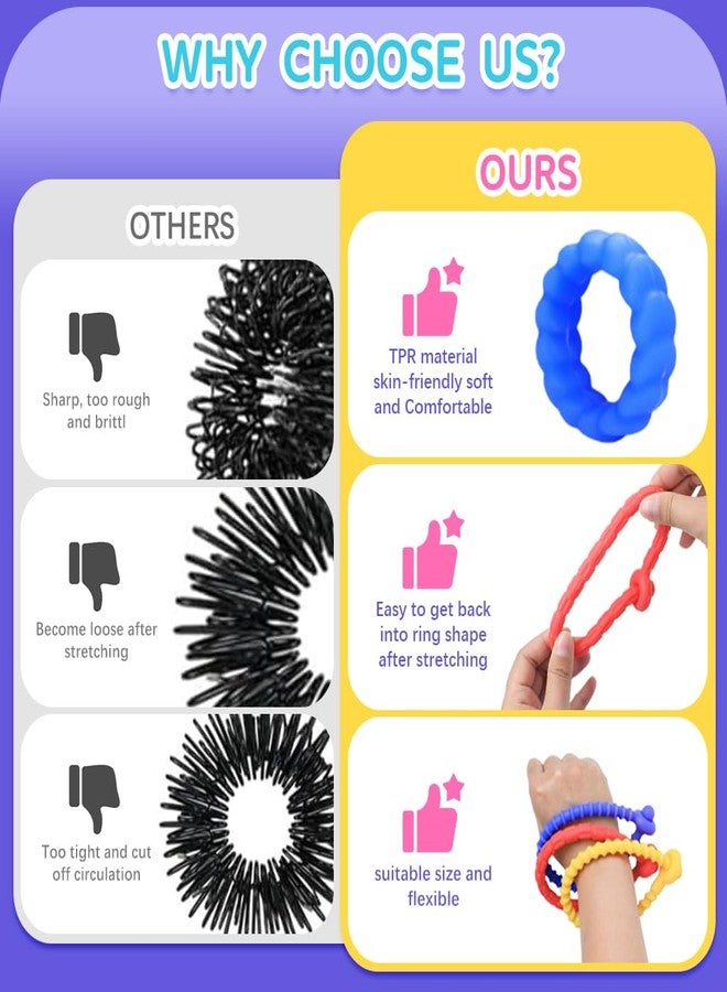 Zibuyu® 12 Pcs Silicone Sensory Bracelets & Rings for Kids Fidget Toys for Kids Colored and Textured Sensory Bracelets Rings Safe Food Grade Silicone Soft Anxiety Stress Pocket Sensory Toys - Image 2
